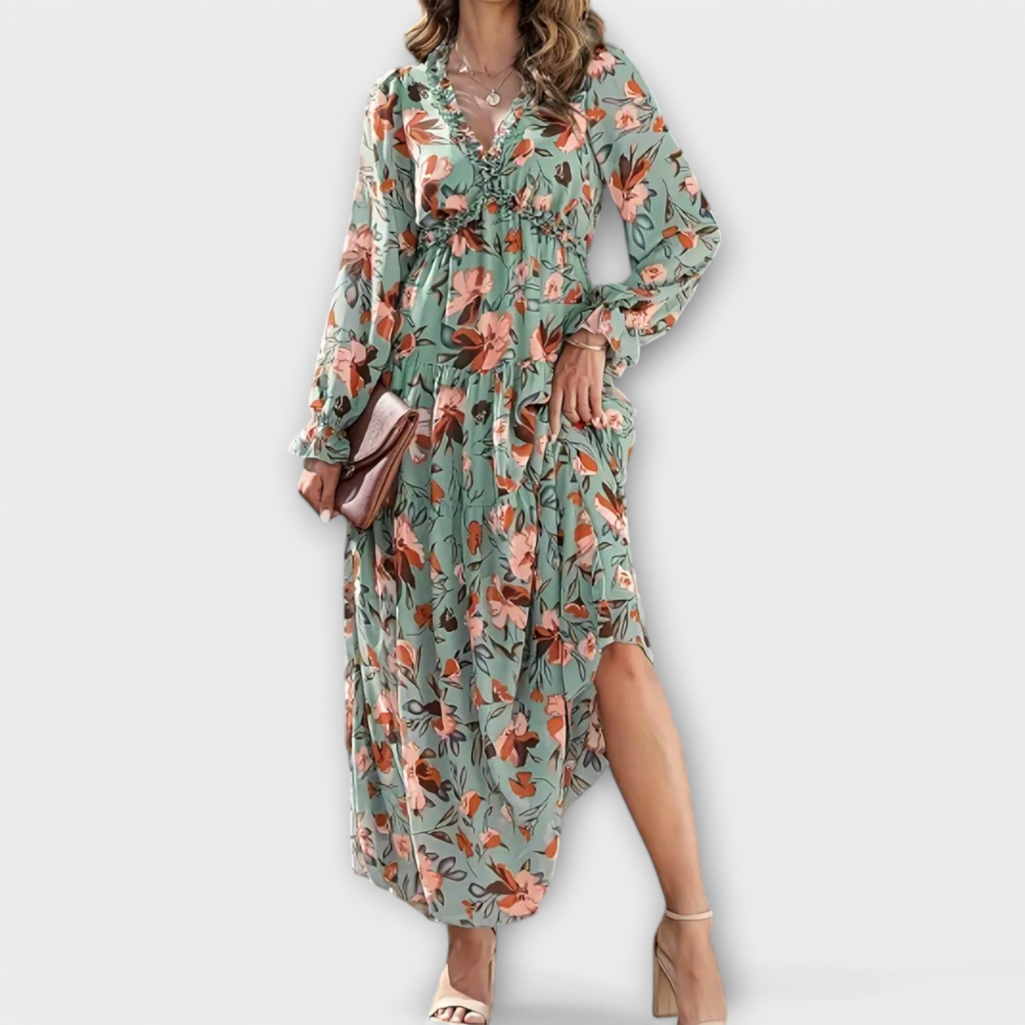 Elle | Robe Maxi V-Coupée Fleurie