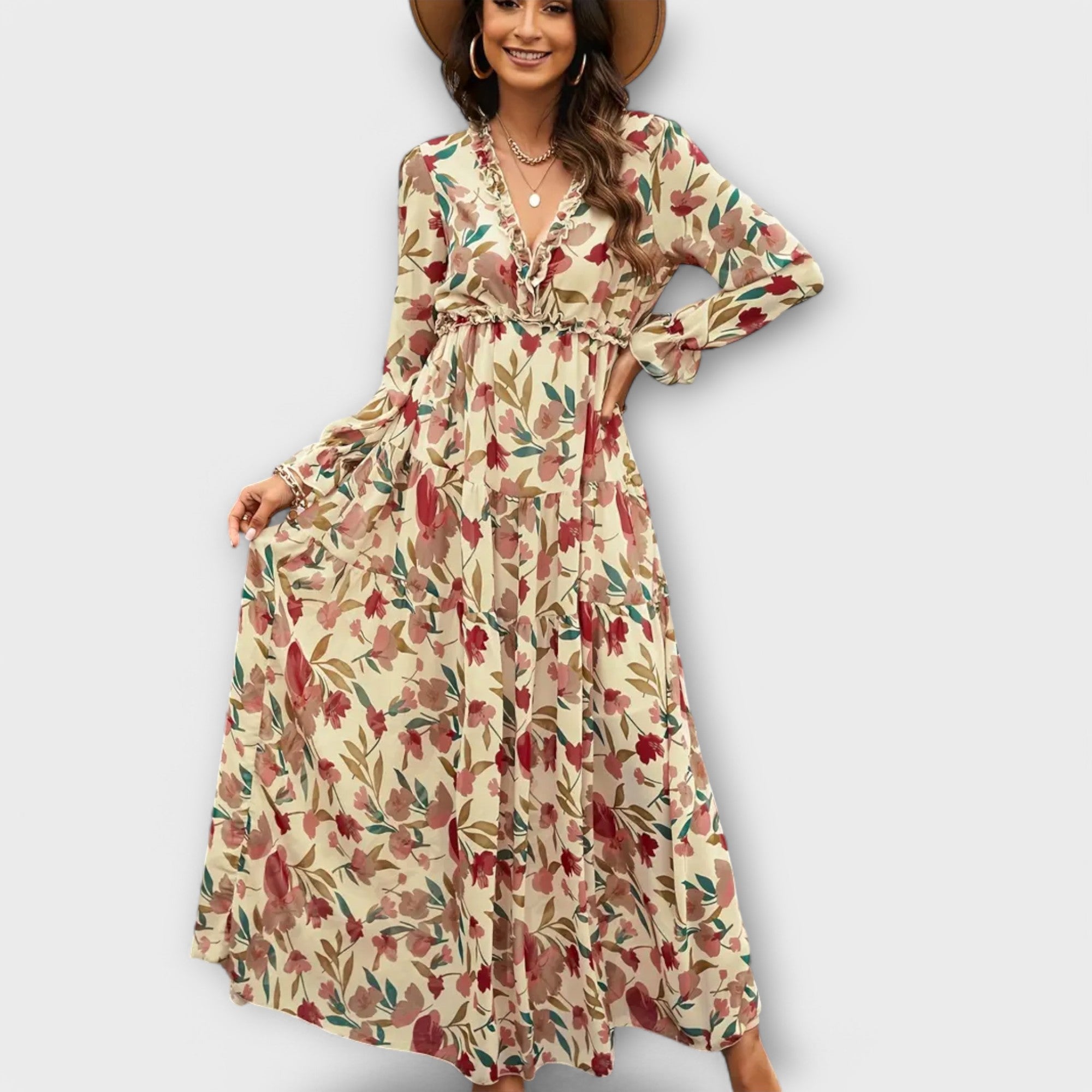 Elle | Robe Maxi V-Coupée Fleurie