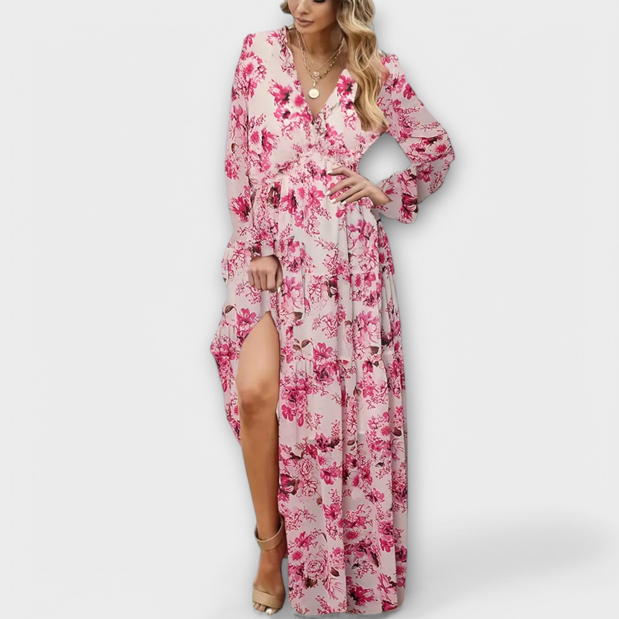 Elle | Robe Maxi V-Coupée Fleurie