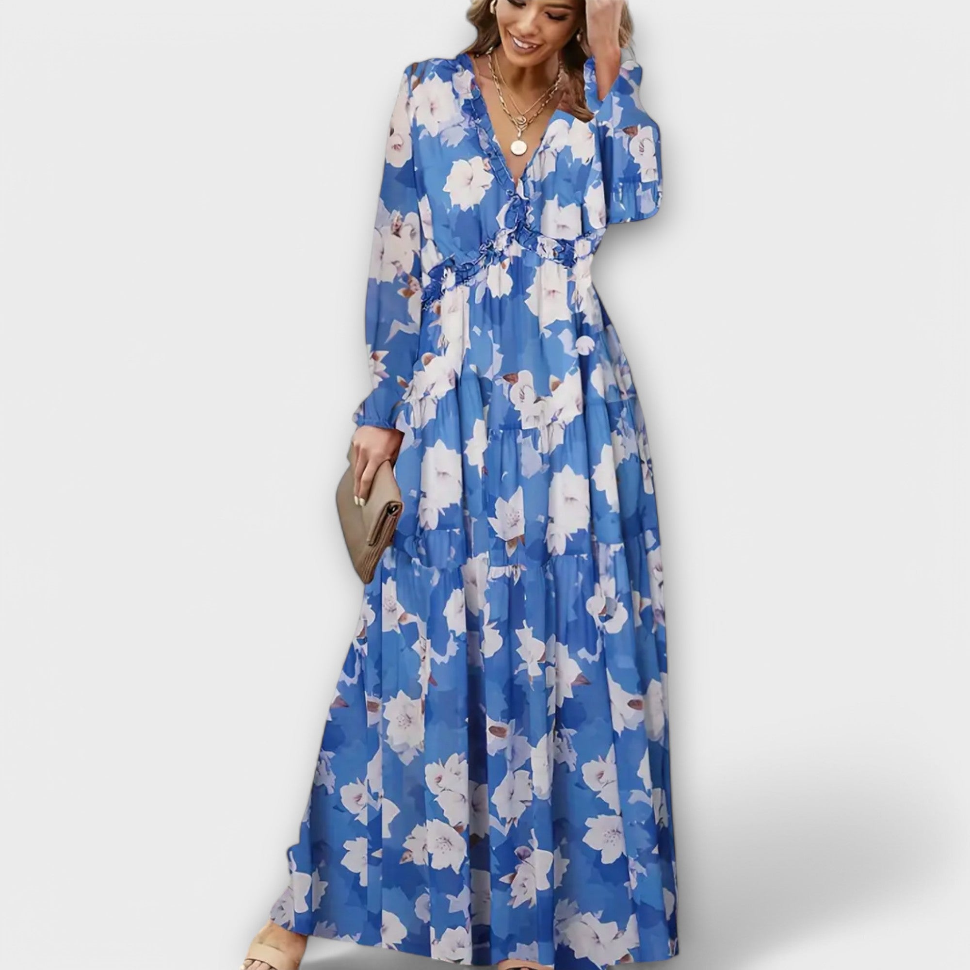 Elle | Robe Maxi V-Coupée Fleurie