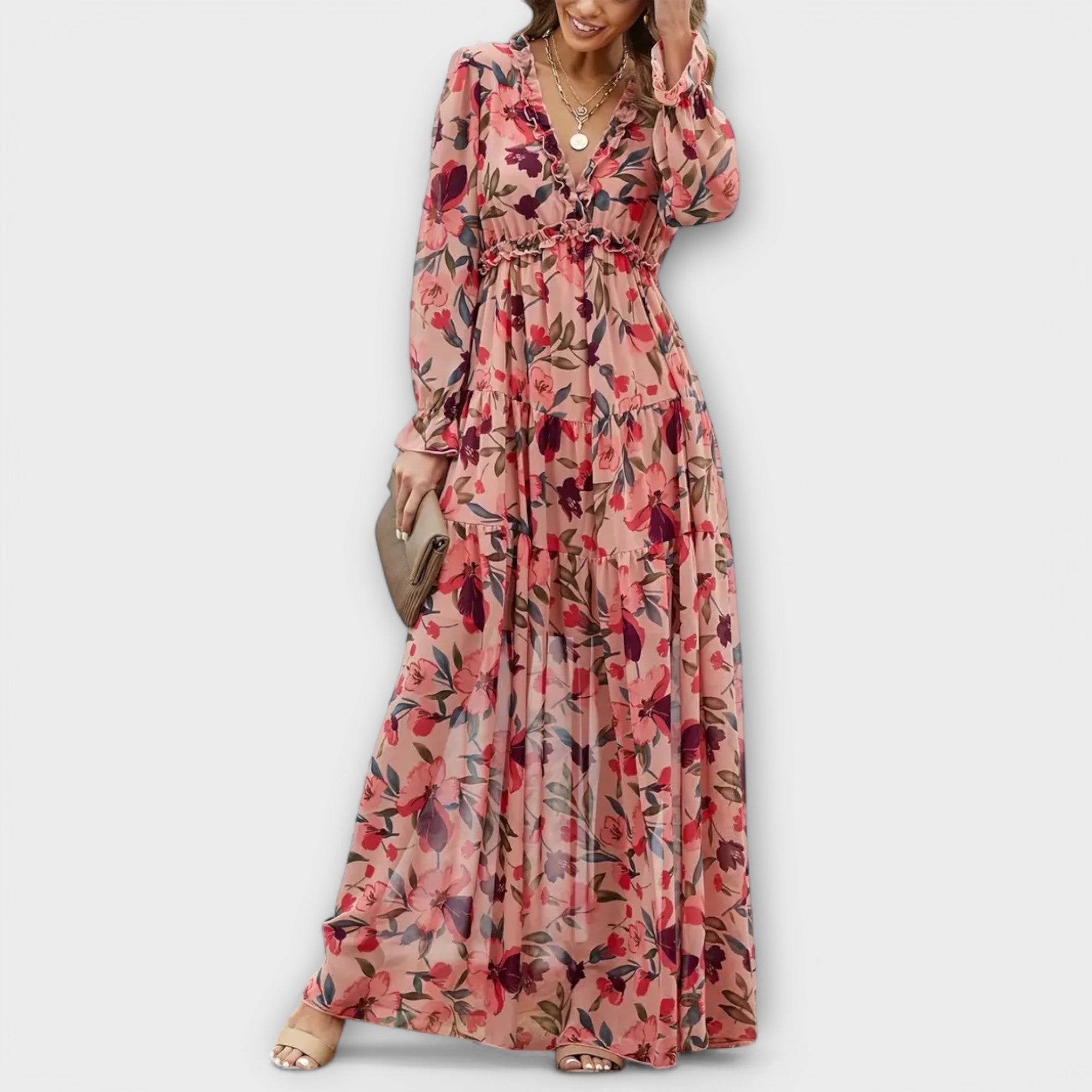 Elle | Robe Maxi V-Coupée Fleurie