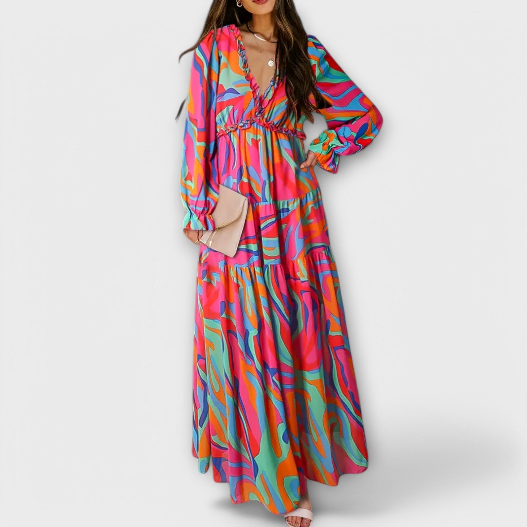 Elle | Robe Maxi V-Coupée Fleurie