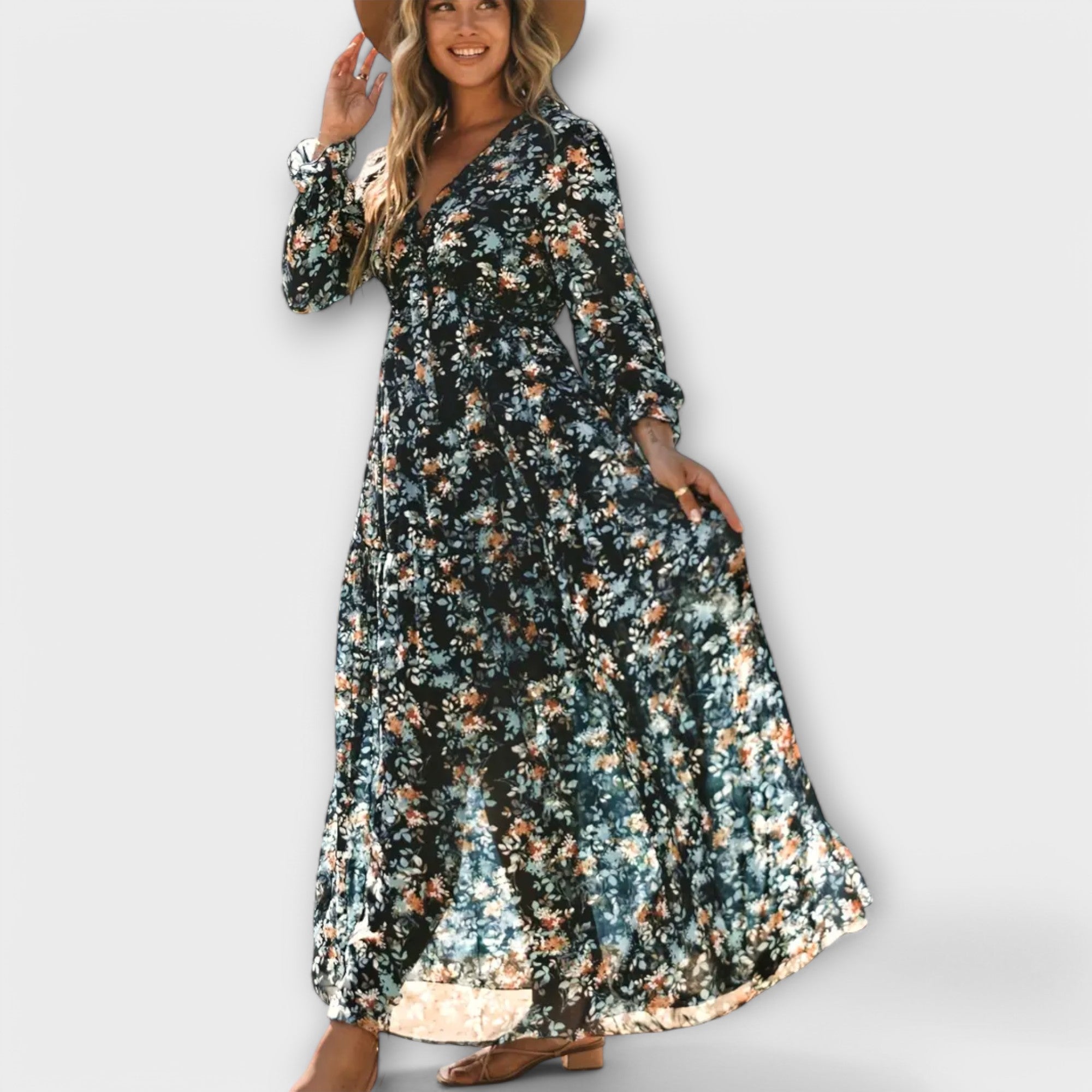 Elle | Robe Maxi V-Coupée Fleurie