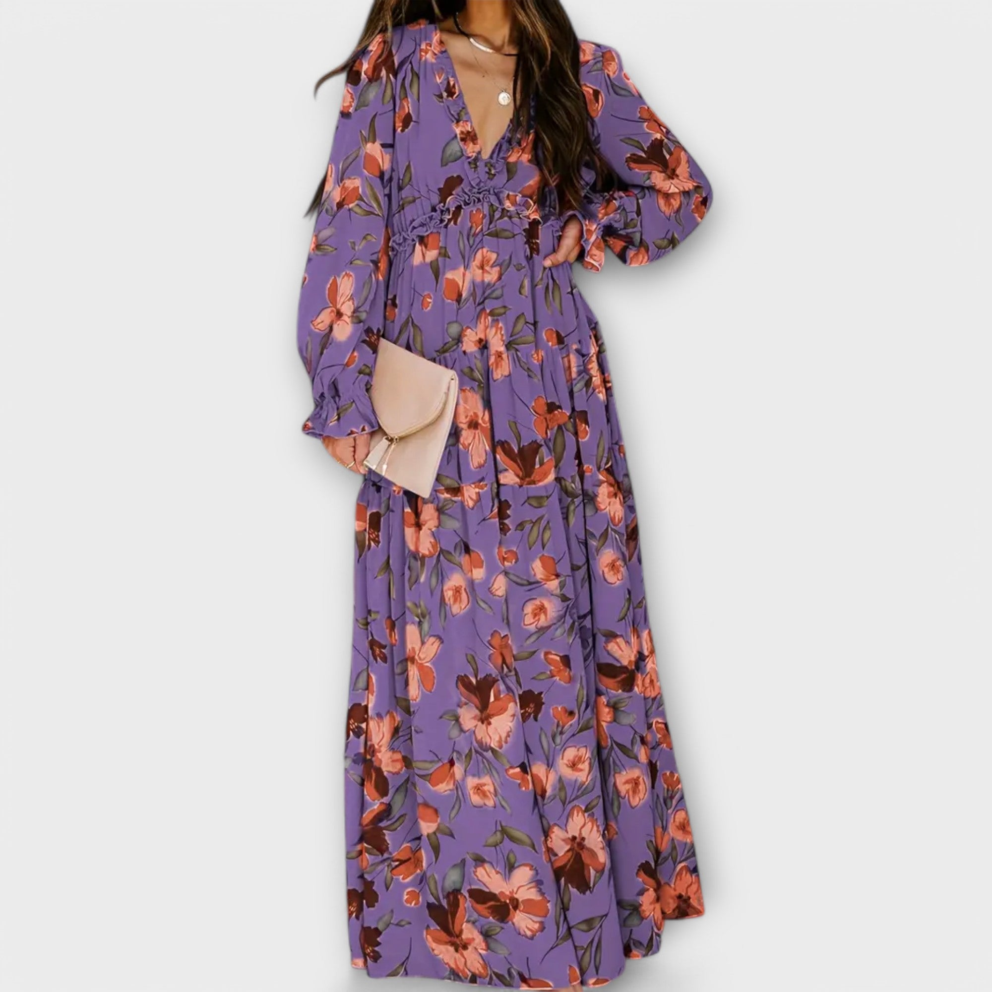 Elle | Robe Maxi V-Coupée Fleurie