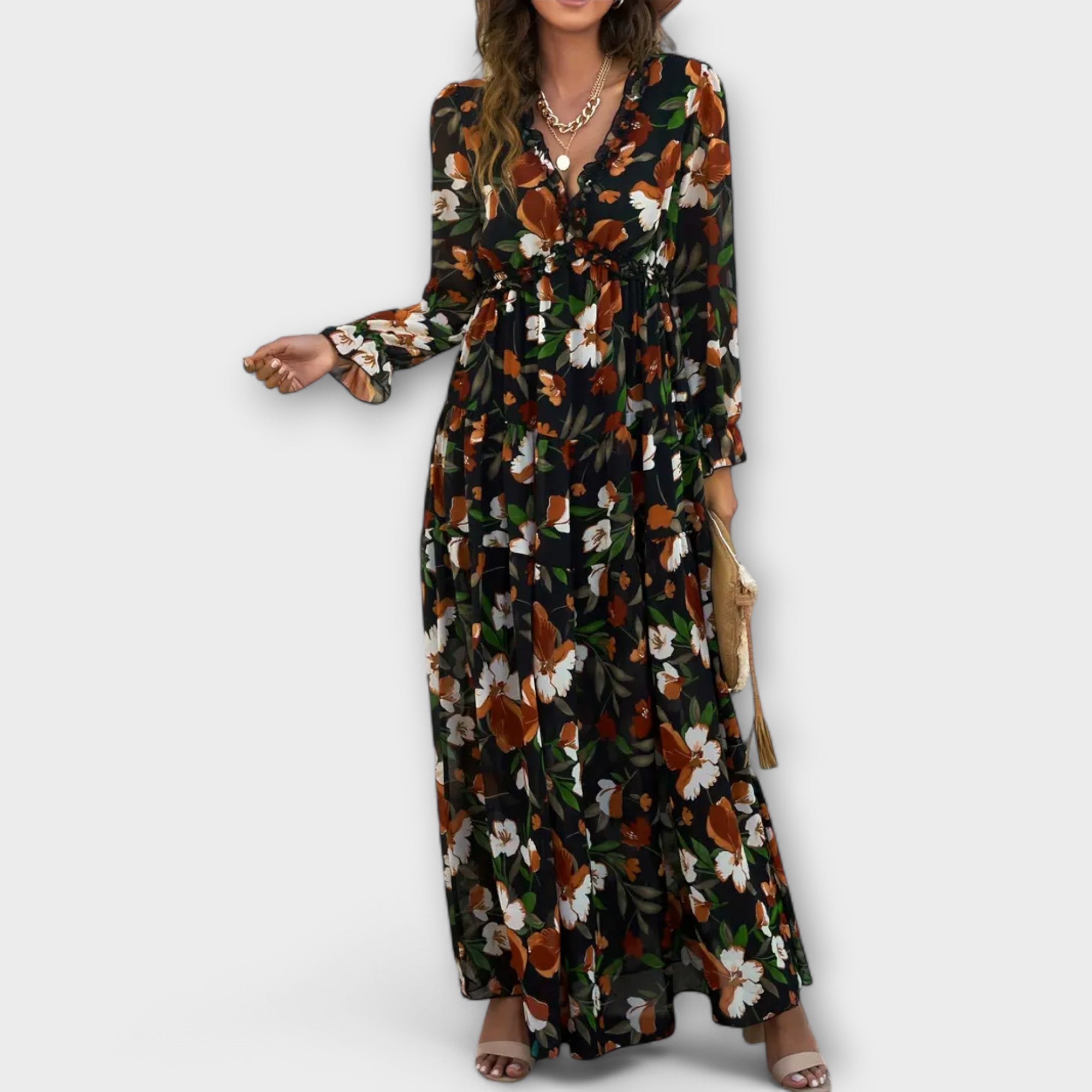 Elle | Robe Maxi V-Coupée Fleurie